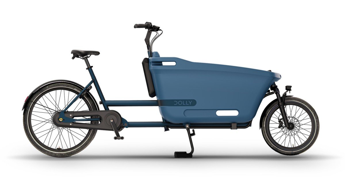 Dolly Joy 545 Wh 2026 – blauwe elektrische bakfiets, zijaanzicht